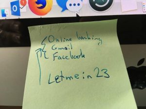 password for accounts on stickynote attached to computer monitor